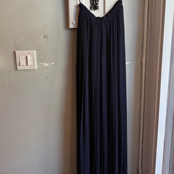 Oscar De La Renta Navy Silk Maxi Skirt